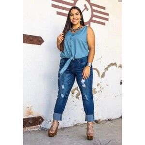 L&B Mid Wash Distressed Boyfriend Jeans, Size 20